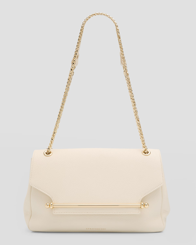 Shop Strathberry East-west Flap Leather Shoulder Bag In Vanilla