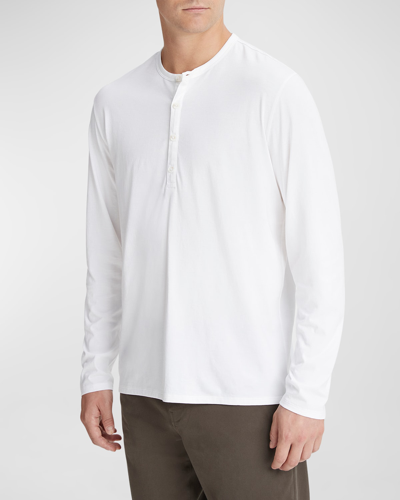 Shop Vince Men's Pima Cotton Henley Shirt In Optic White