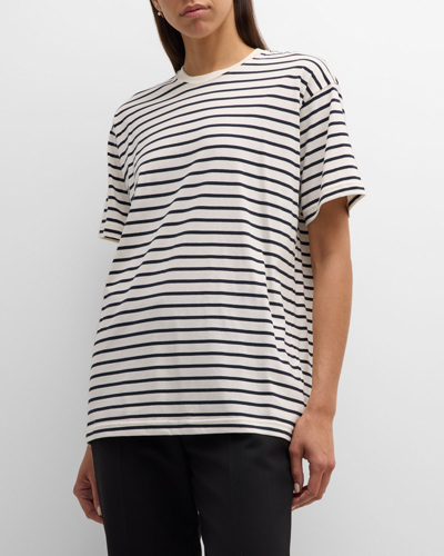 Shop Totême Striped Straight Cotton T-shirt In Navy