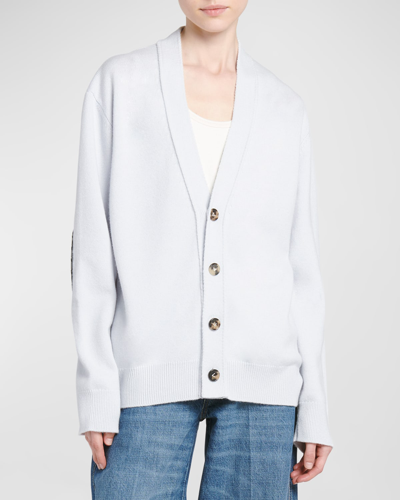 Shop Bottega Veneta Classic Cashmere Cardigan With Intrec Patches In Foglia