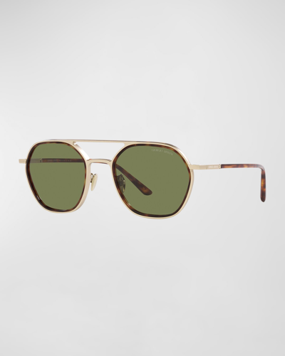 Shop Giorgio Armani Pillow Mixed-media Aviator Sunglasses In Matte Pale Gold