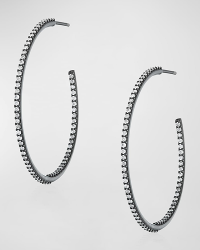 Shop Sheryl Lowe Inside-out Diamond Hoop Earrings In Black Rhodium-tone