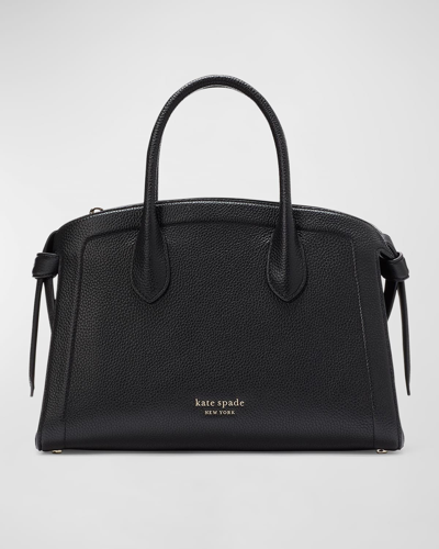 Shop Kate Spade Knott Medium Pebbled Leather Satchel Bag In Black