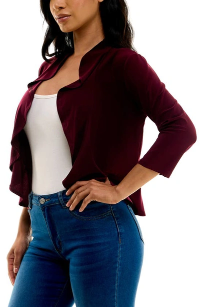 Nina Leonard Ruffle Bolero In Deep Wine