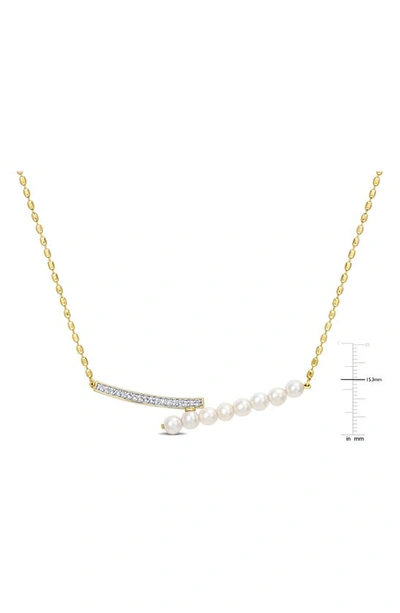 Delmar 14k Gold Plate Sterling Silver 4-4.5mm Cultured Freshwater Pearl Bypass Bar Necklace In Gold/ White