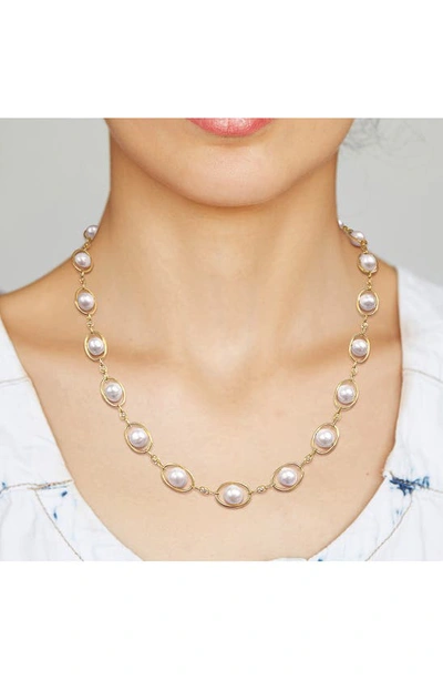 Delmar 14k Gold Plated Sterling Silver 8–8.5mm Cultured Freshwater Pearl & Cz Oval Chain Necklace In Gold/ White