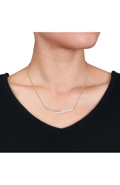 Delmar 14k Gold Plate Sterling Silver 4-4.5mm Cultured Freshwater Pearl Bypass Bar Necklace In Gold/ White
