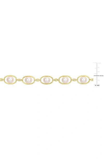 Delmar 14k Gold Plated Sterling Silver 8–8.5mm Cultured Freshwater Pearl & Cz Oval Chain Necklace In Gold/ White