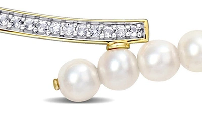 Delmar 14k Gold Plate Sterling Silver 4-4.5mm Cultured Freshwater Pearl Bypass Bar Necklace In Gold/ White