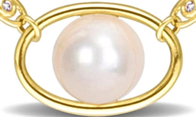 Delmar 14k Gold Plated Sterling Silver 8–8.5mm Cultured Freshwater Pearl & Cz Oval Chain Necklace In Gold/ White