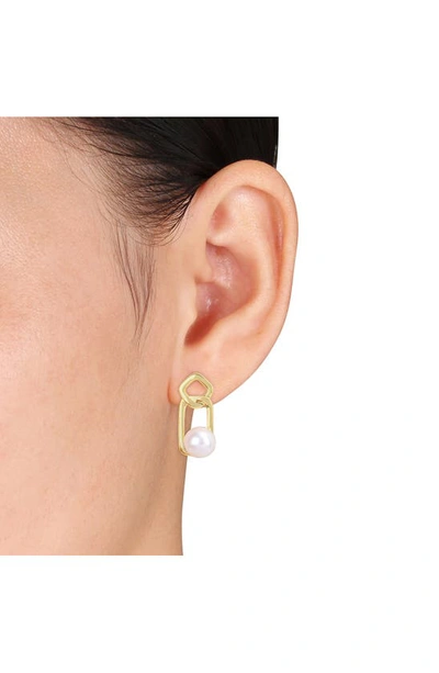 Delmar 14k Gold Plate Sterling Silver 8.5-9mm Cultured Freshwater Pearl Drop Earrings In White