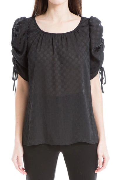 Shop Max Studio Spot Ruched Sleeve Top In Black