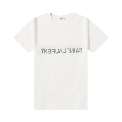 Pre-owned Saint Laurent Reverse Logo-print T-shirt 'natural/black' In Tan