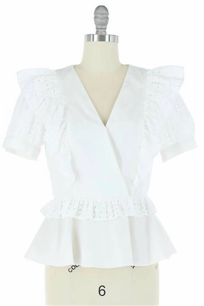 Skies Are Blue Women's Overlapped Frill Blouse In White In White