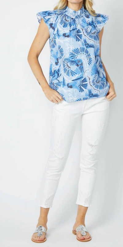 Shop Sail To Sable Ckb Print Flutter Sleeve Top In Blue