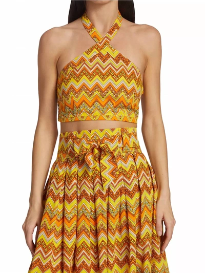 S/w/f Printed Cotton Halter Crop Top In Multi