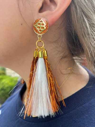 Brianna Cannon Metallic Jumbo Tassel Earrings In Orange And White In Multi