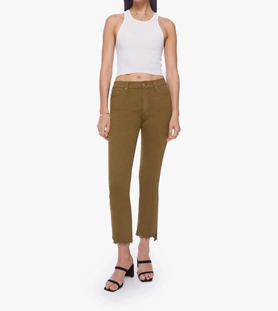 Shop Mother The Insider Crop Step Fray Jeans In Fir Green In Multi