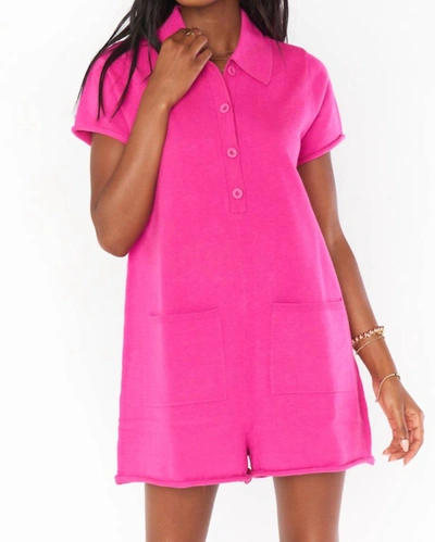 Shop Show Me Your Mumu Geo Sweater Romper In Hot Pink Knit In Multi