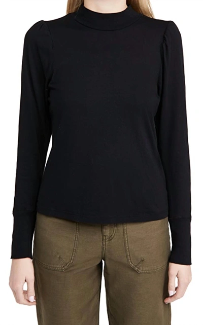 Shop Monrow Mock Neck Shirred Sweatshirt In Black
