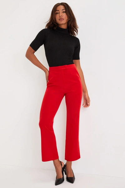 Shop Lulus Posh Excellence Red High Rise Straight Cropped Trouser Pants