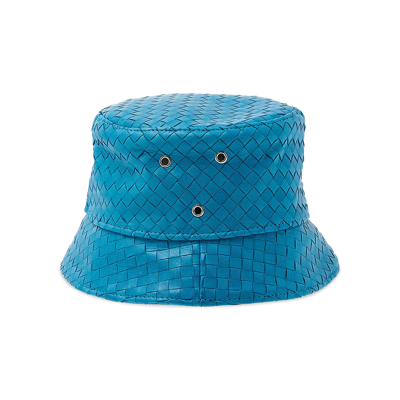 Pre-owned Bottega Veneta Intrecciato Leather Bucket Hat 'dip' In Blue