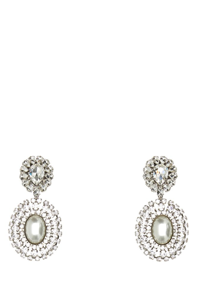 Shop Alessandra Rich Embellished Droplet Earrings In Silver