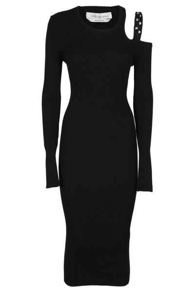 Shop Blumarine Eyelet Detailed Ribbed Dress In Black
