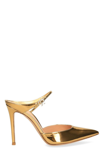 Shop Gianvito Rossi Ribbon Pointed In Gold