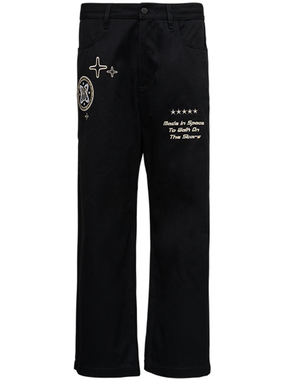 Shop Enterprise Japan Embroidered High Waist Trousers In Black