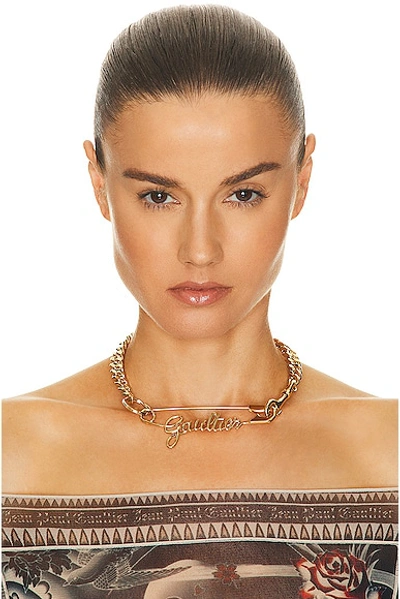 Shop Jean Paul Gaultier Safety Pin Necklace In Gold