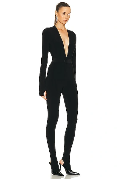 Shop Norma Kamali Long Sleeve Deep V Neck Catsuit In Black