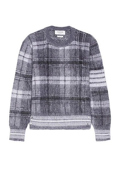 Shop Thom Browne Tartan Check Jacquard Relaxed Fit Sweater In Medium Grey