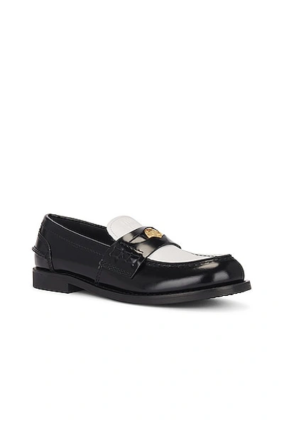 Miu Miu Black Leather Loafers In Spazzolato Bicolor