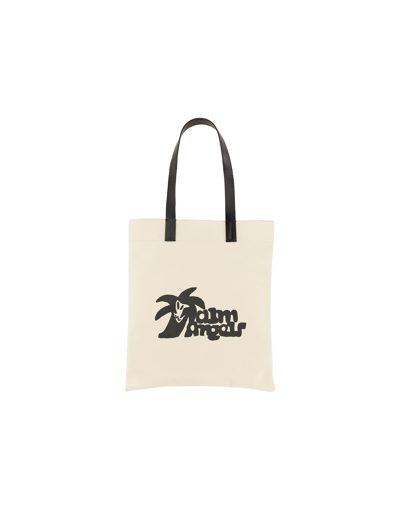 Shop Palm Angels Designer Men's Bags Cotton Canvas Shopping Bag In Blanc