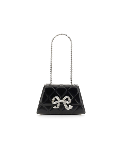 Shop Self-portrait Designer Handbags The Bow Mini Bag In Noir
