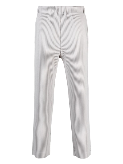 Shop Issey Miyake Pleated Straight Leg Trousers In Grey