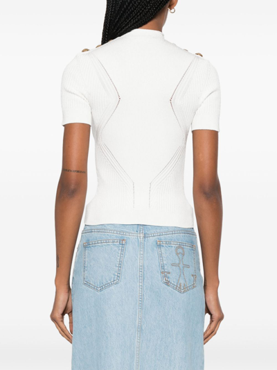 Shop Balmain Gold Embossed Buttons Knitted Top In White