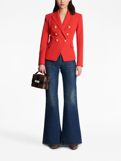 Shop Balmain Double-breasted Wool Jacket In Red