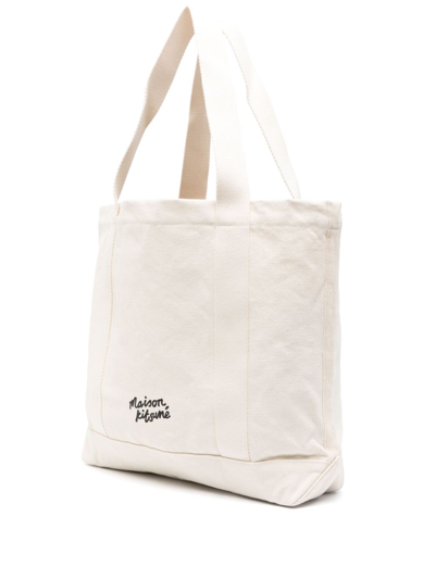 Shop Maison Kitsuné Fox Head Cotton Tote Bag In Beige