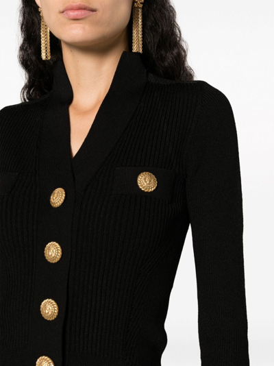 Balmain Black Fitted Cardigan With V Neckline And Jewel Buttons In Knit In Black