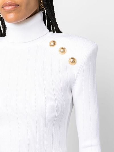 Shop Balmain Gold Embossed Buttons Sweater In White