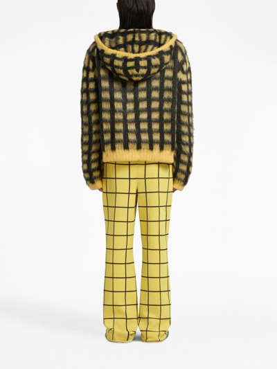 Shop Marni Checked Wool Cardigan In Yellow