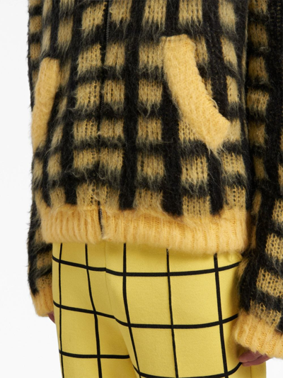 Shop Marni Checked Wool Cardigan In Yellow