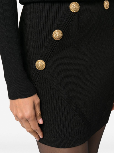 Shop Balmain Gold Embossed Buttons Knitted Mini Skirt In Black