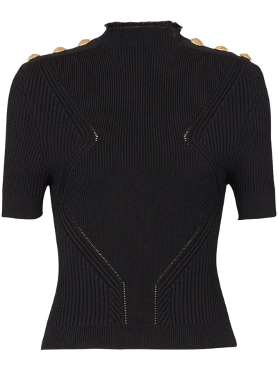 Shop Balmain Gold Embossed Buttons Knitted Top In Black