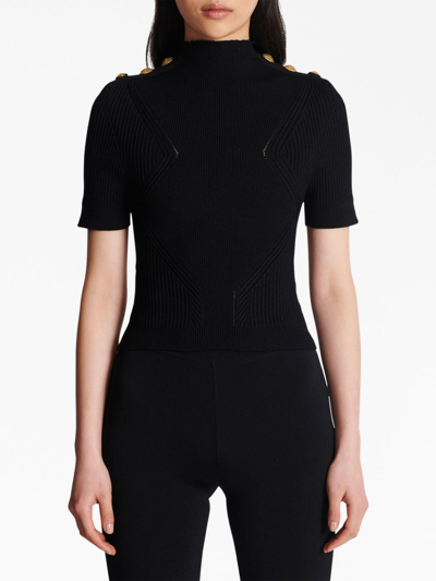 Shop Balmain Gold Embossed Buttons Knitted Top In Black