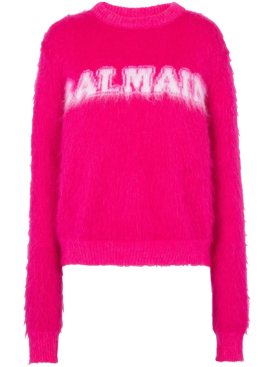 Shop Balmain Logo Mohair Sweater In Pink