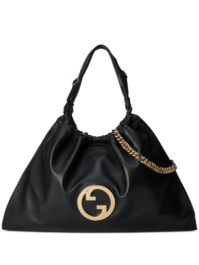 Shop Gucci Blondie Large Leather Tote Bag In Black