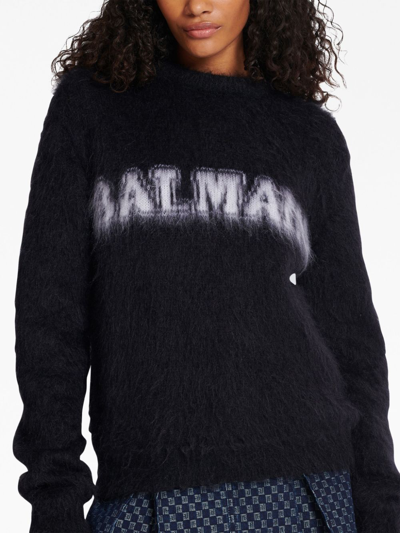 Shop Balmain Logo Mohair Sweater In Black